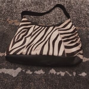 Bloomingdale's Zebra Print Shoulder Bag in Black and White